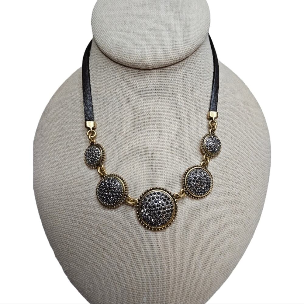 Lucky Brand Marcasite Charmed Bohemian Necklace Connected with Leather Cord